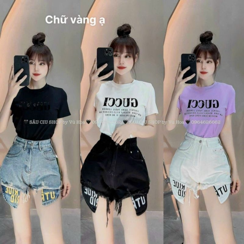 Quần short túi lòi chữ vàng