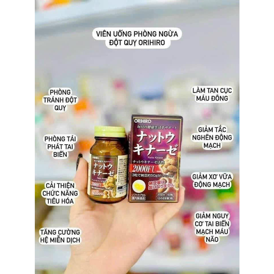 Viên Uống Chống Đột Quỵ Tai Biến Nhật Bản Natto Kinase 2000FU Orihiro 60 Viên