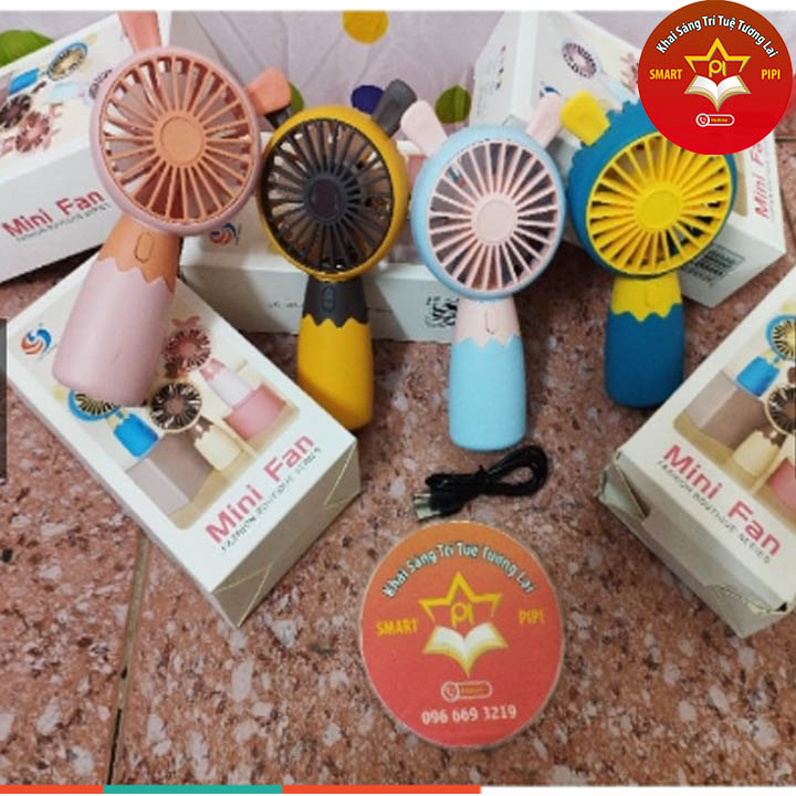 Quạt mini cầm tay, quạt tích điện mini LOẠI SỊN cầm tay để bàn gió mạnh thổi êm thiết kế dễ thương chất liệu cứng cáp