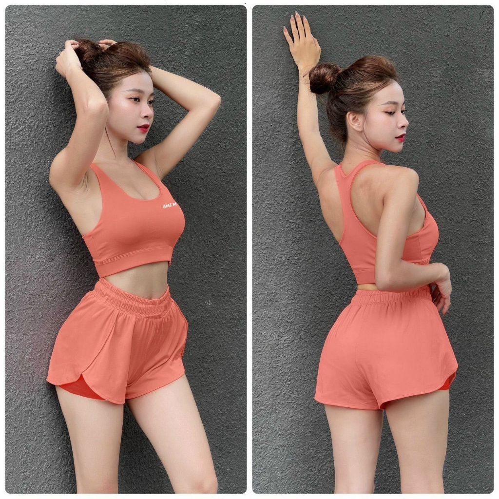 Đồ tập gym yoga nữ, set thể thao áo bra kèm mút quần đùi 2 lớp - Vải mềm mịn co giãn tốt - Bra3 Siêu Hack dáng, độn mông