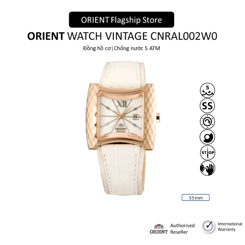 Đồng hồ cơ nữ Orient Watch Vintage CNRAL002W0 mặt kính Mineral chống xước, chống nước 5 ATM, dây da đeo tay cao cấp