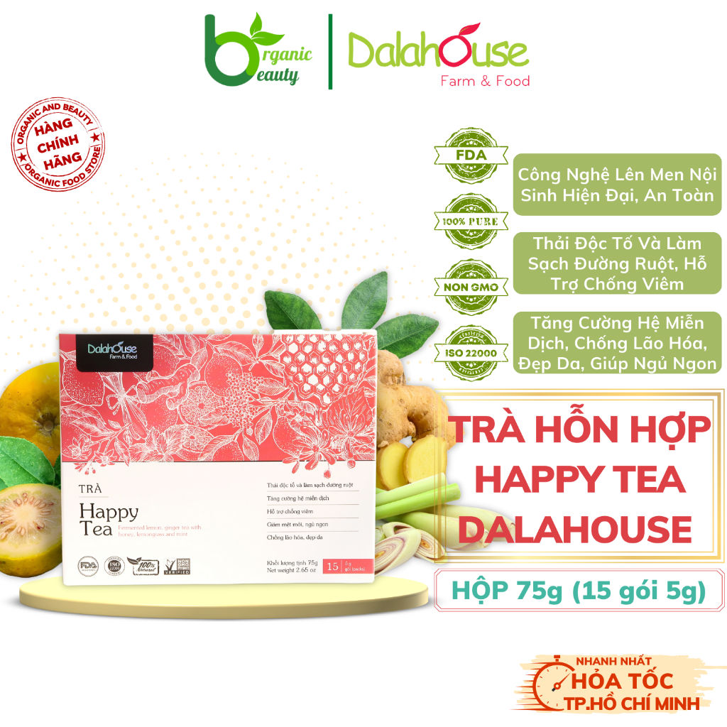 Trà Thảo Dược Happy Tea Dalahouse - Chanh, Gừng Đen, Mật Ong Lên Men, Sả, Bạc Hà - Fermented Herbal Tea - Hộp 75g