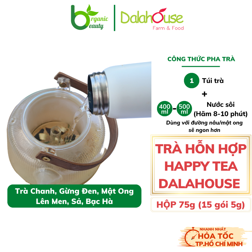 Trà Thảo Dược Happy Tea Dalahouse - Chanh, Gừng Đen, Mật Ong Lên Men, Sả, Bạc Hà - Fermented Herbal Tea - Hộp 75g