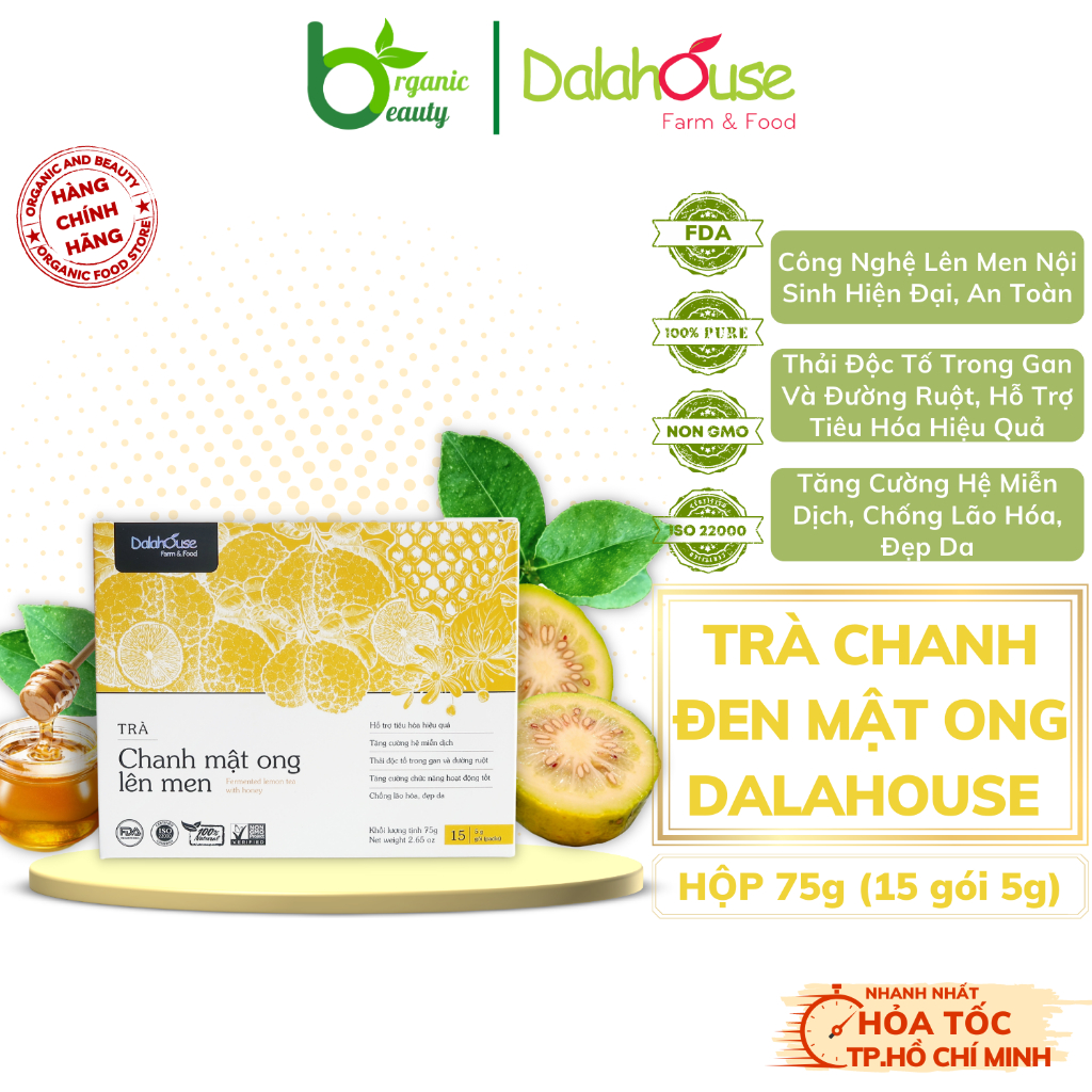 Trà Thảo Dược - Trà Chanh Đen Mật Ong Lên Men - Fermented Lemon Tea With Honey - Thải Độc, Đẹp Da - Hộp 75g