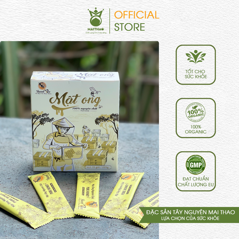 Mật Ong Đà Lạt Sweet Bee Nguyên Chất Gói Nhỏ Tiện Lợi Khối Lượng 225g/Hộp 15 Gói - Hàng Chính Hãng