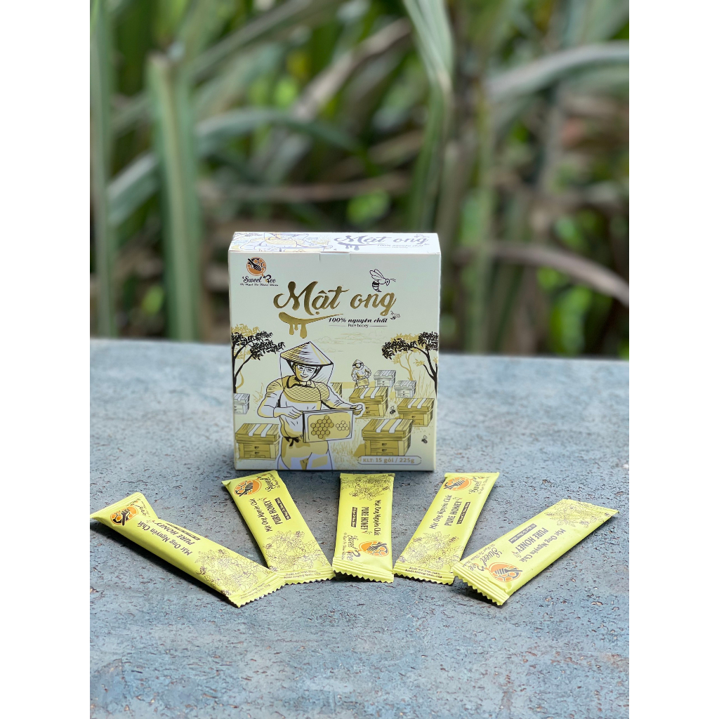 Mật Ong Đà Lạt Sweet Bee Nguyên Chất Gói Nhỏ Tiện Lợi Khối Lượng 225g/Hộp 15 Gói - Hàng Chính Hãng