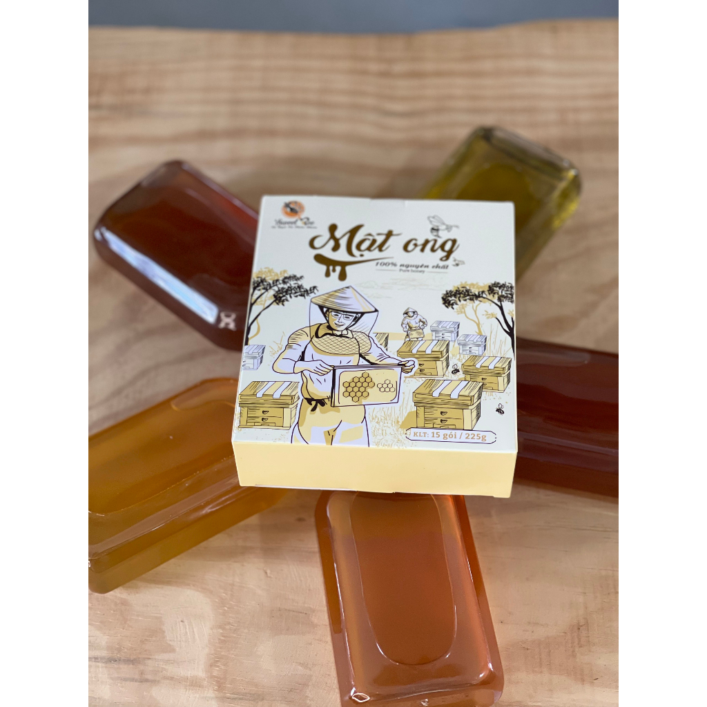 Mật Ong Đà Lạt Sweet Bee Nguyên Chất Gói Nhỏ Tiện Lợi Khối Lượng 225g/Hộp 15 Gói - Hàng Chính Hãng