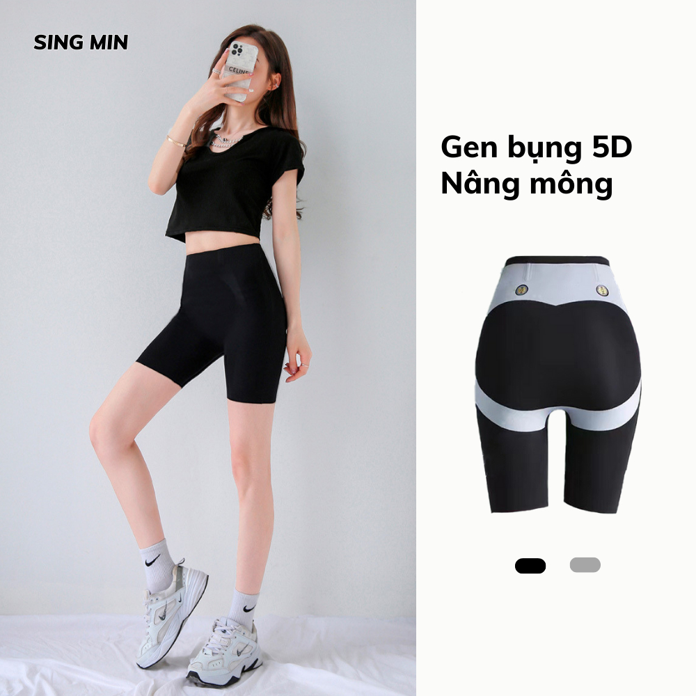 Quần legging nữ lửng gen bụng 5D SINGMIN quần gen nịt bụng măc váy chất liệu su cap cấp