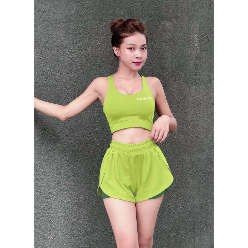 Đồ tập gym yoga erobic đi bơi nữ, set áo bra - quần 2 lớp - chát vải co giãn mềm mịn, thấm hút tốt & hách dáng độn v3