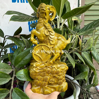 Tượng con dê gỗ mun đuôi công cao 30cm