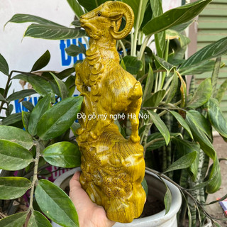 Tượng con dê gỗ mun đuôi công cao 30cm