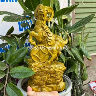 Tượng con dê gỗ mun đuôi công cao 30cm