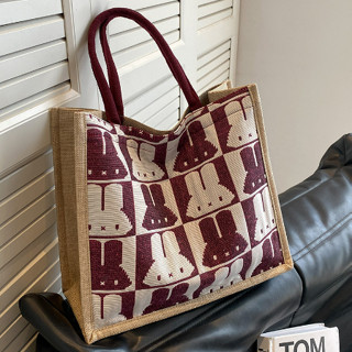 Túi tote thỏ, túi cói có quai xách, túi vải canva cỡ lớn dạo phố đi biển