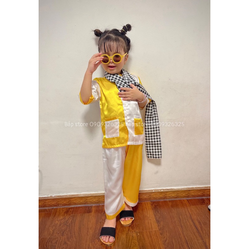 Bộ bà ba lụa ghép, bà ba bé trai ,bà ba bé gái KHÔNG kèm khăn