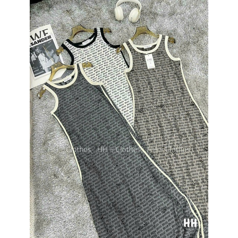 Đầm Maxxi Thun Hoạ Tiết Tờ Báo Miumiu 3 Lỗ Sát Nách Dáng Xoè Viền