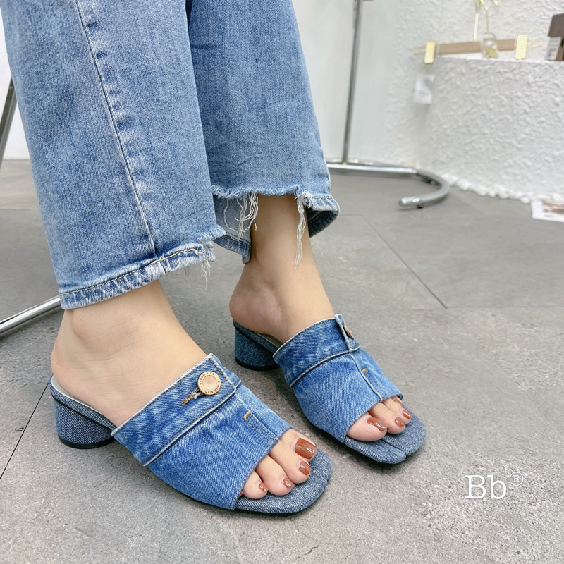 Guốc jean gót tròn hàng QC loại 1, có 3 màu fullbox