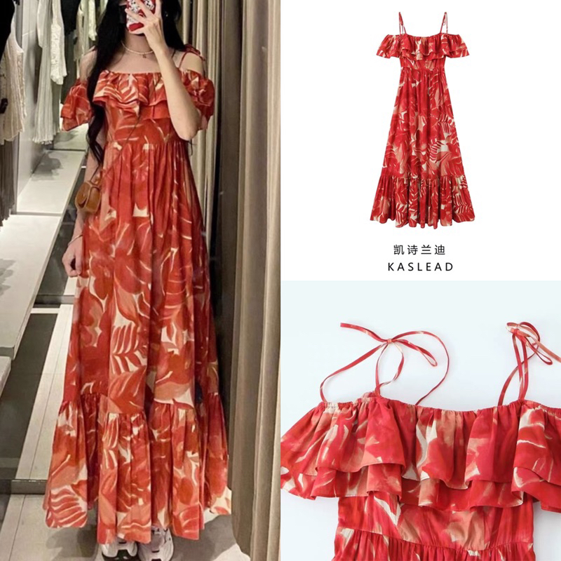 Đầm maxi đỏ rớt vai(Sẵn S)