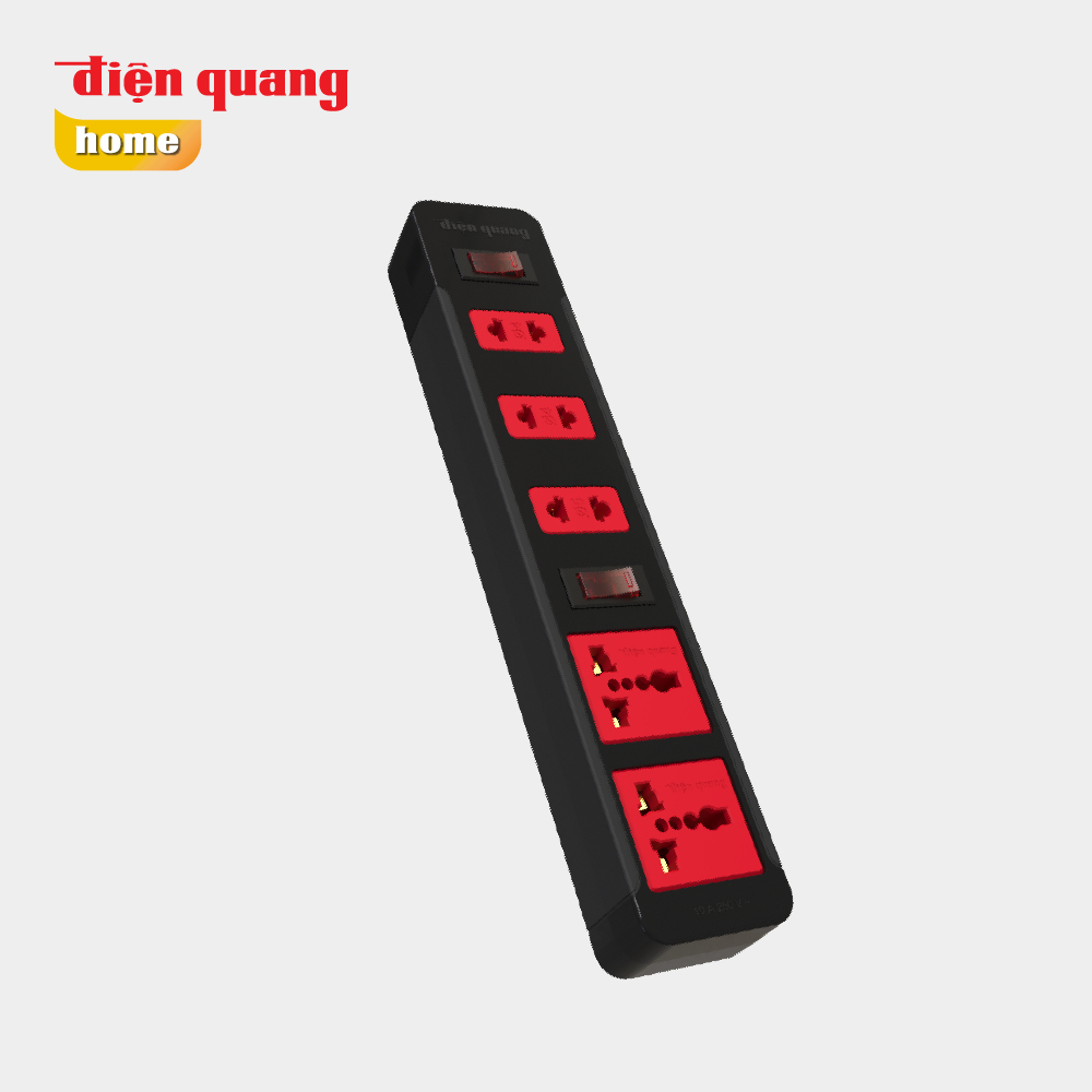 Ổ cắm Điện Quang ECO ĐQ ESK 5BR (5 lỗ kết hợp, 2 công tắc an toàn) dây dài 2 mét