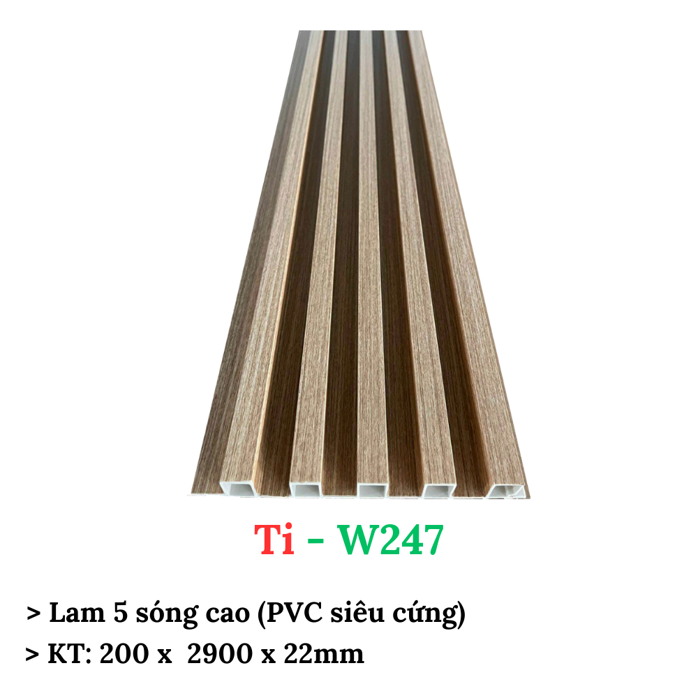 Lam gỗ nhựa 5 sóng cao, tấm ốp dạng sóng, KT: 200 x 2900 x 22mm, mẫu mã đa dạng, màu sắc độc đáo, hàng có sẵn giao ngay