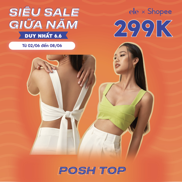 ELE Studios - Áo Croptop nữ thiết kế xếp li thắt nơ sexy cá tính Poshtop cam sữa đi chơi, đi biển phù hợp mùa hè
