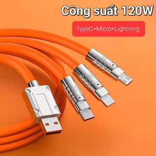 Cáp sạc nhanh silicon 3in1 120w