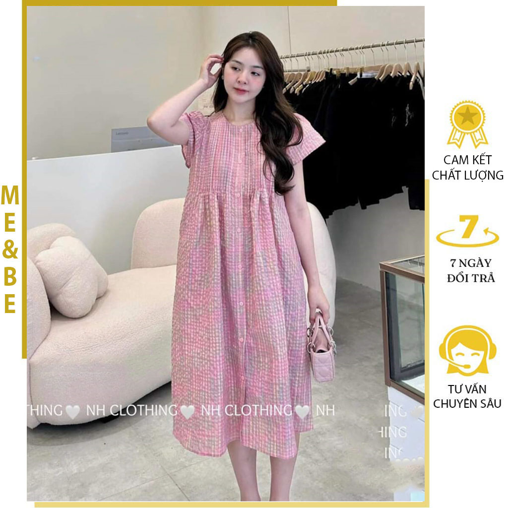 ĐẦM VÁY BẦU TIỂU THƯ DỰ TIỆC MÙA HÈ KẺ HỒNG CẦU VỒNG SIÊU XINH - ĐẦM BẦU CÔNG SỞ DÁNG BABYDOLL FREESIZE
