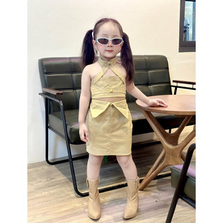 Set kaki thiết kế sang trọng cho bé gái 7-40kg