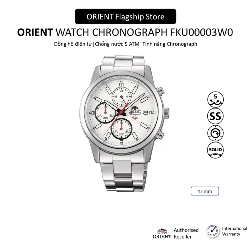 Đồng hồ nam Orient Watch Sports FKU00003W0 Chronograph mặt kính Mineral chống xước dây thép đeo tay cao cấp chính hãng
