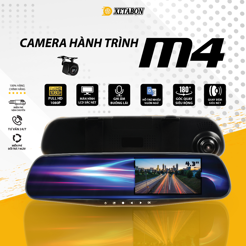 Camera Hành Trình ô tô gương chiếu hậu M4 XETABON Full Hd 1080P - Lắp đặt dễ dàng. Bảo hành 1 đổi 1 trong 12 tháng | BigBuy360 - bigbuy360.vn