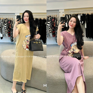Váy thun cottong xuông hình ông già mềm mát tiểu thư