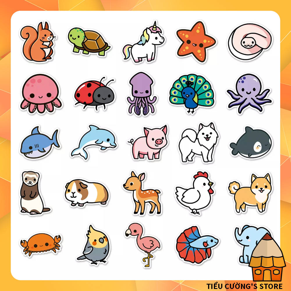 Set 10/20 Hình Dán 🐾 Sticker cute trang trí xe, điện thoại, laptop, nón bảo hiểm hoạ tiết động vật, nông trại, thú rừng
