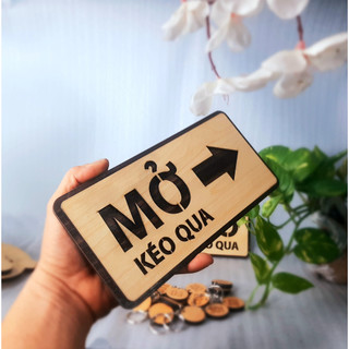 Bảng gỗ Kéo Qua Trái/Kéo Qua Phải Bảng Decor dán cửa, dán keo 2 mặt siêu dính chắc