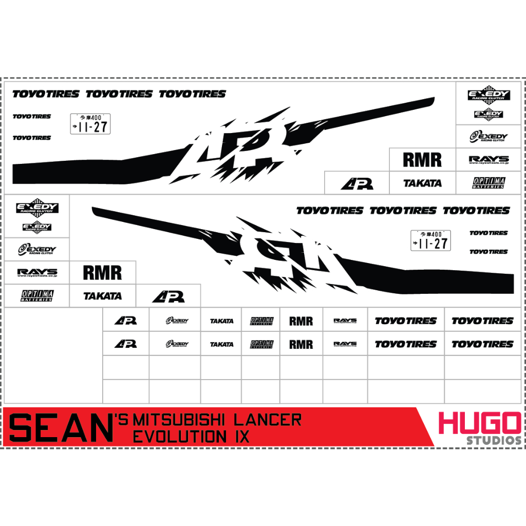 Hugo Studios Decal trượt nước Fast And Furious Mitsubishi Lancer Evolution IX Sean Boswell tỉ lệ 1/64 chưa phủ clear