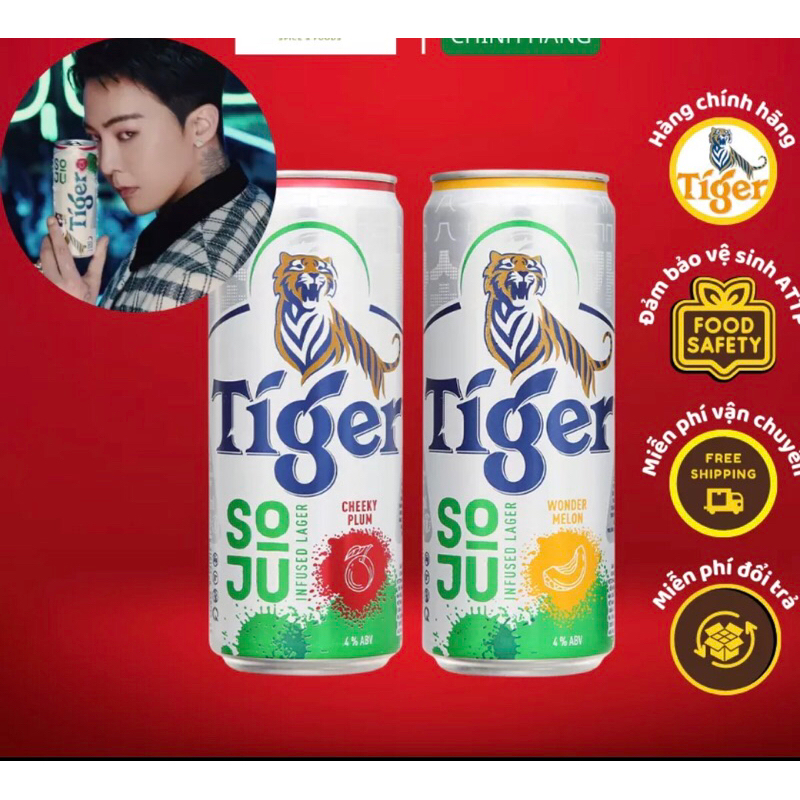 1 lon bia tiger soju Infused Lager 330ml vị dưa lưới hoặc vị mận