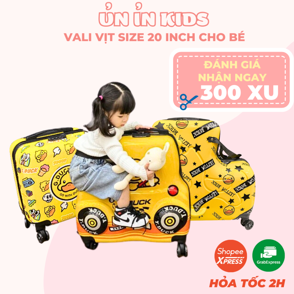 Vali kéo mini du lịch cho bé hình con vịt vàng Y-DUCK ngộ nghĩnh kiêm xe đẩy 20 inch - ỦN ỈN KIDS