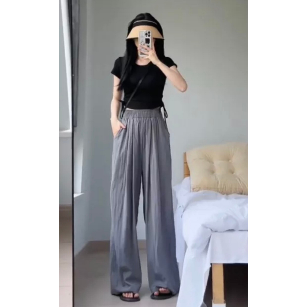 Quần xuông, ống rộng cạp eo cao, chất vải đũi xước nhật cao cấp siêu nhẹ, thoáng mát tôn dáng , không bai xù.