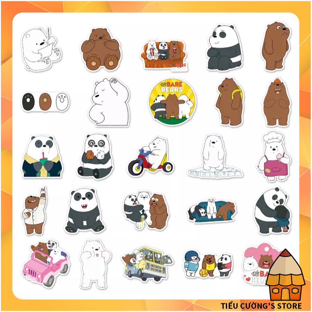 Set 10/20 hình dán 🐻 Sticker cute trang trí xe, laptop, nón bảo hiểm hoạ tiết 3 con gấu - We bare bears