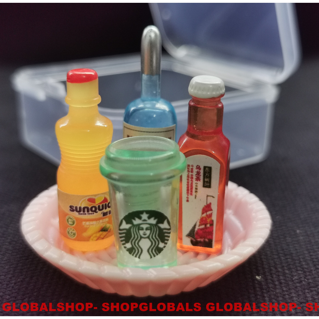 Bộ 5 món charm mini chai nước và đồ ăn mini trang  trí