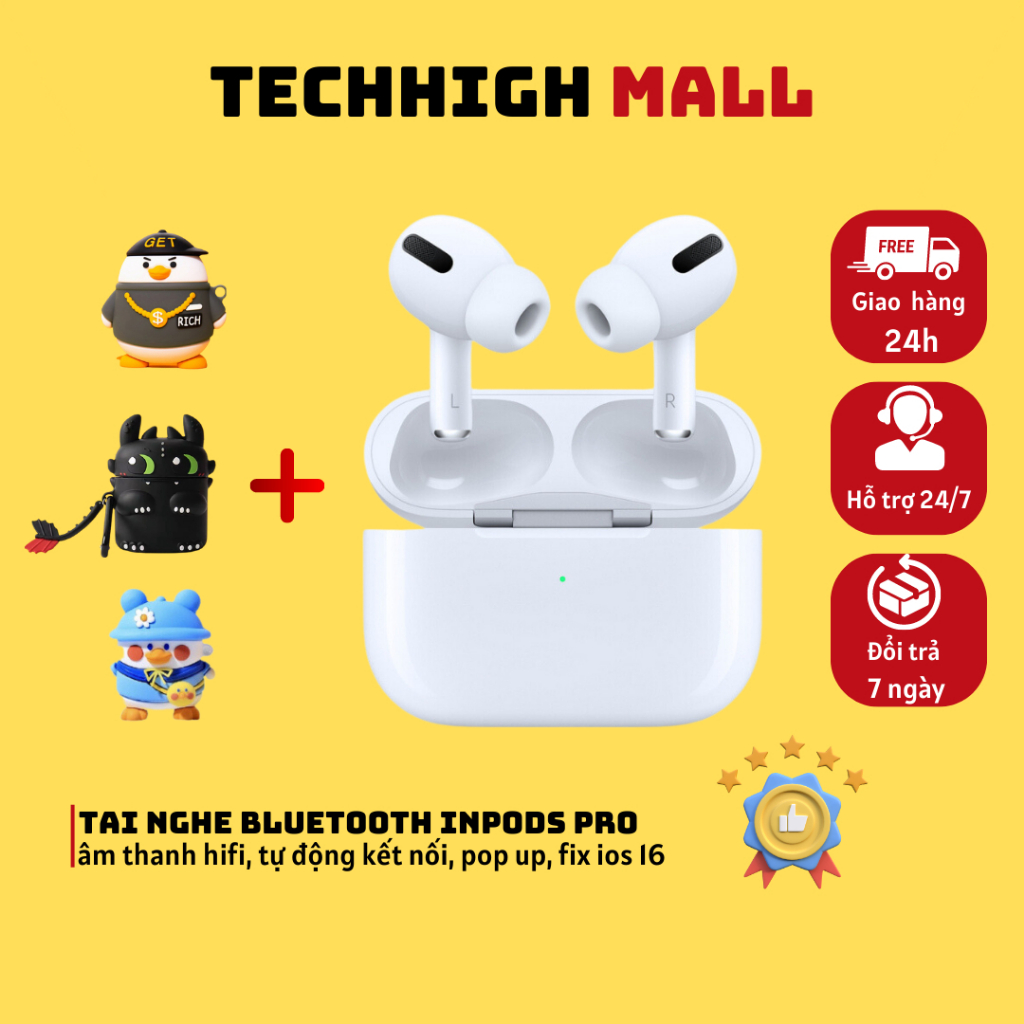 Tai nghe không dây bluetooth Inpods Pro chất lượng âm thanh trầm tuyệt vời tích hợp micro-TECHHIGH