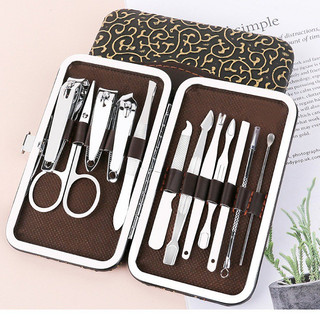 Bộ cắt, bấm móng tay inox hộp da cao cấp full box tiện lợi 12 món hộp da
