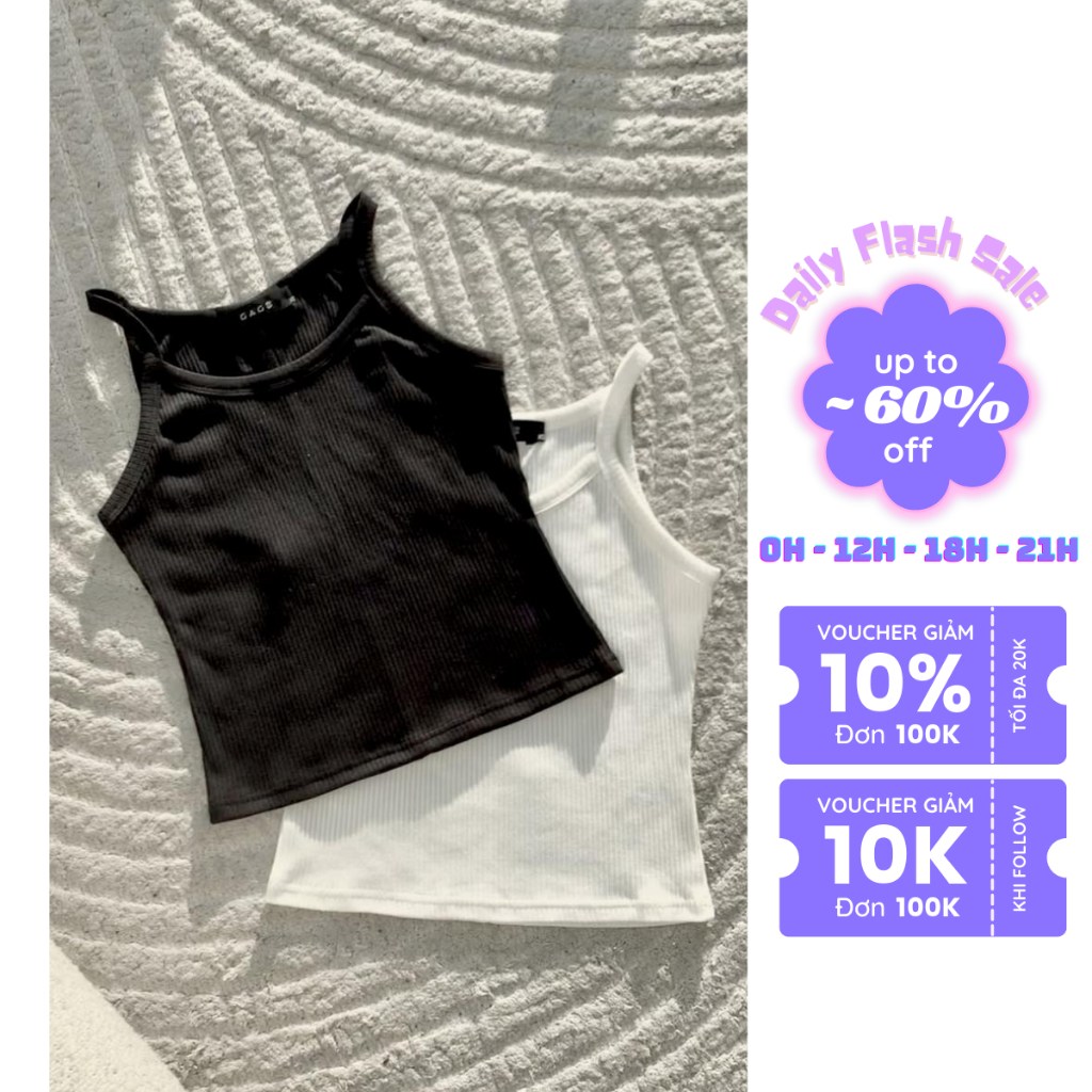Áo dây form vừa cơ bản thời trang GAGO màu đen GA4323 trắng GA4322