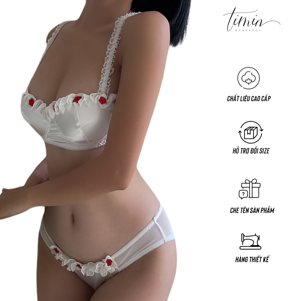 AJ07 Set Nội Y Đính Hoa Không Mút Thiết Kế Cao Cấp TIMIN WORKSHOP