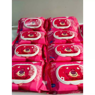 Khăn ướt dâu, khăn ướt gấu dâu lotso hồng 120 tờ