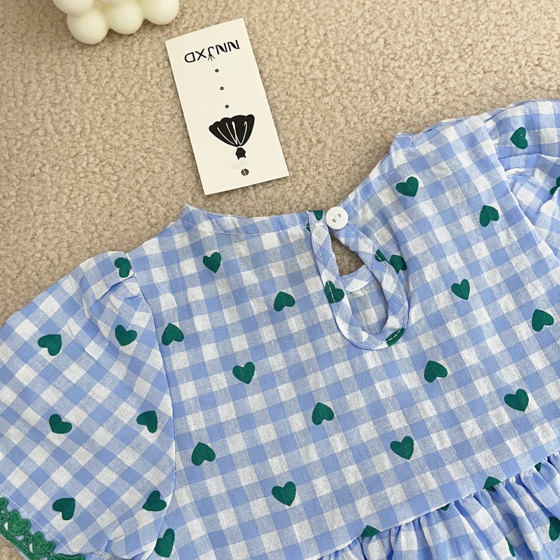 Váy Tiểu Thư Cho Bé Gái Tay Bồng Kẻ Caro Chất Mềm Sụn   MÃ 35