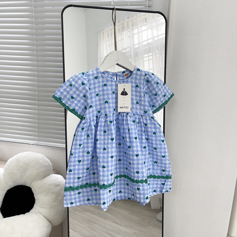 Váy Tiểu Thư Cho Bé Gái Tay Bồng Kẻ Caro Chất Mềm Sụn   MÃ 35