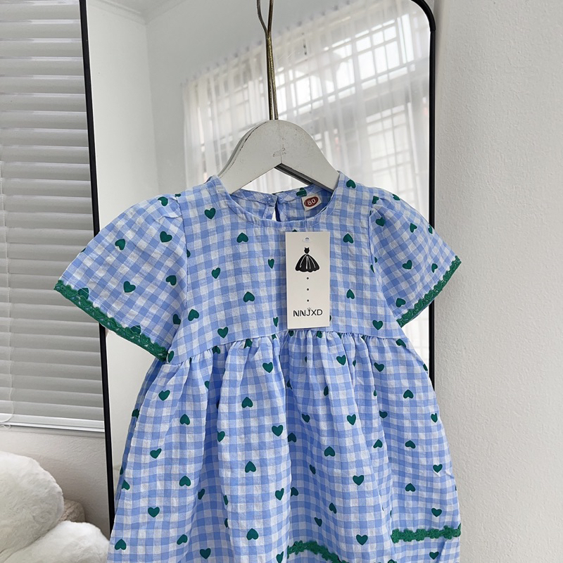 Váy Tiểu Thư Cho Bé Gái Tay Bồng Kẻ Caro Chất Mềm Sụn   MÃ 35