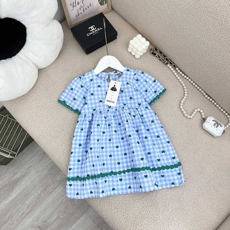 Váy Tiểu Thư Cho Bé Gái Tay Bồng Kẻ Caro Chất Mềm Sụn   MÃ 35