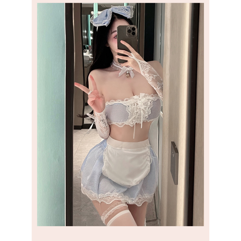 Cosplay hầu gái sexy xanh caro dễ thương cao cấp set ngủ người giúp việc anime kèm phụ kiện cute gợi cảm BIKI HOUSE N373 | BigBuy360 - bigbuy360.vn