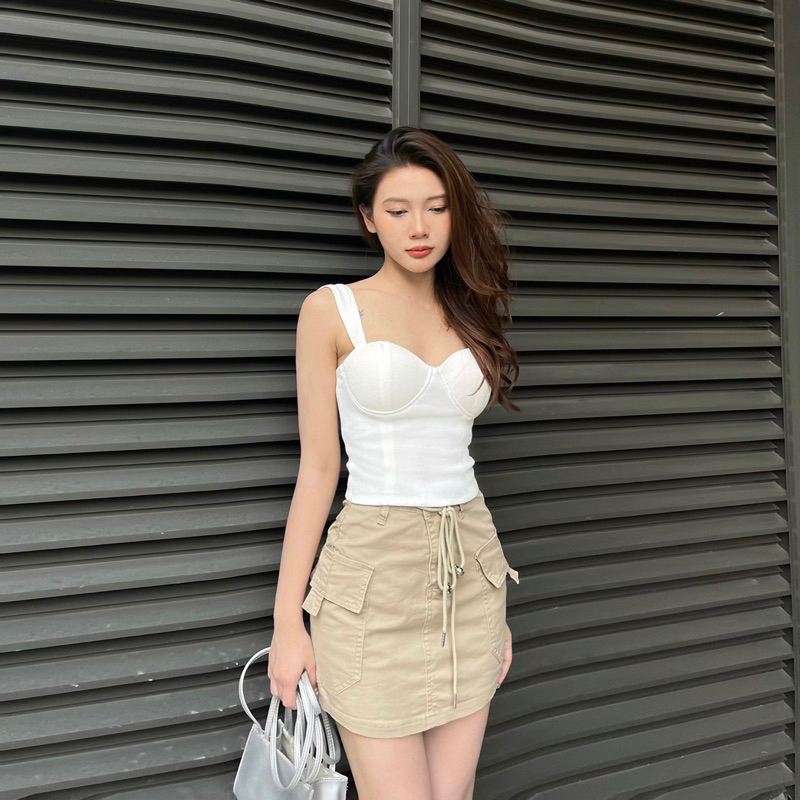 Áo cúp ngực IRISVIEL có mút, Áo hai dây bản to chất bo gân S/M
