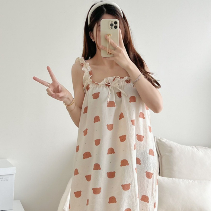 Váy ngủ 2 dây chất đũi siêu mát cho mùa hè nhiều hình hot